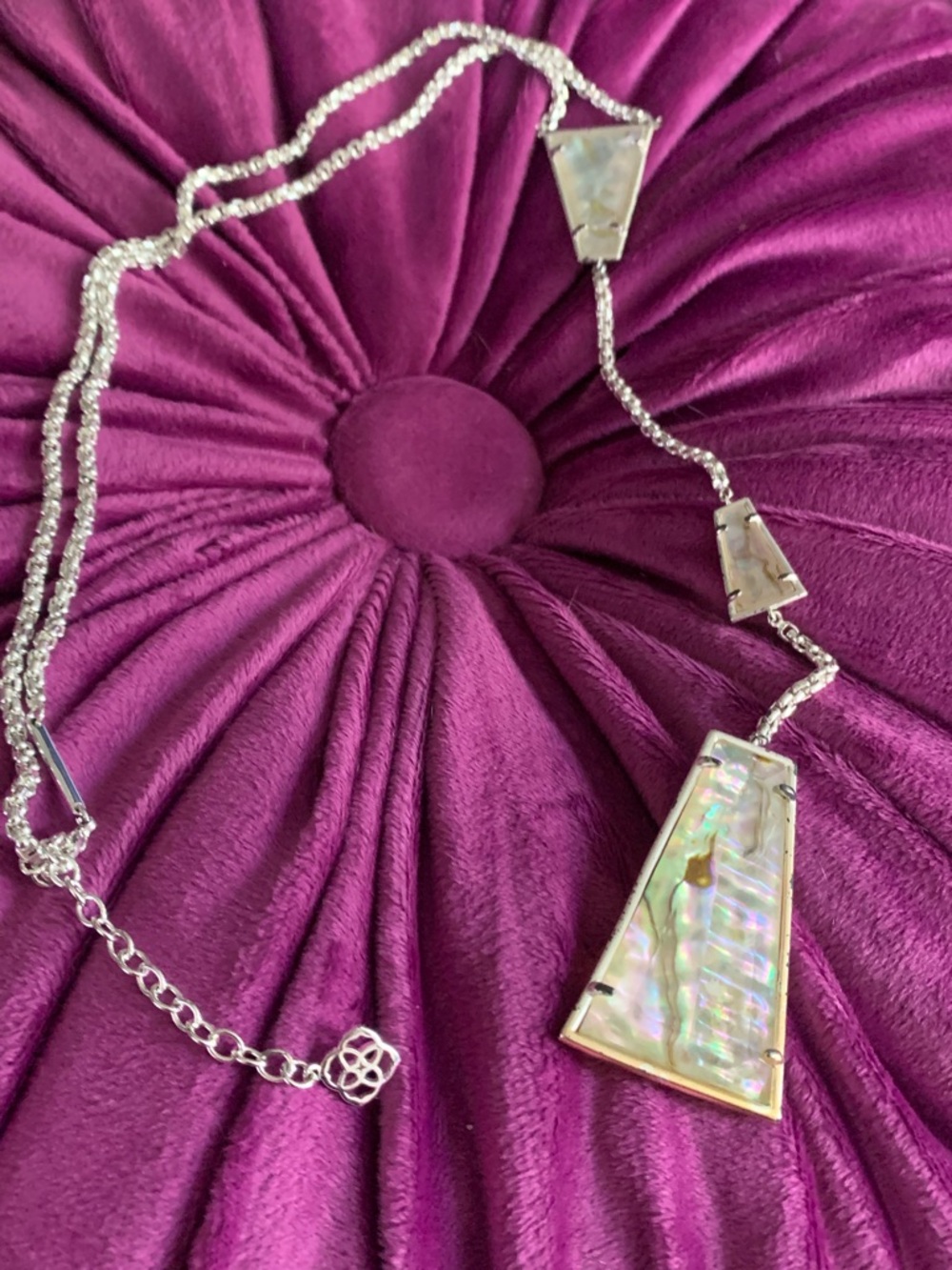 Kendra Scott Silver/White Abalone Inlay Pendant Long Necklace